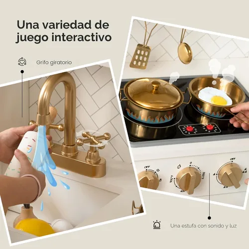 Vista 3 de Cocina de Juguete de Madera para Niños – Electrodomésticos Realistas, Almacenamiento Inteligente y 15 Accesorios Divertidos para Inspirar el Juego