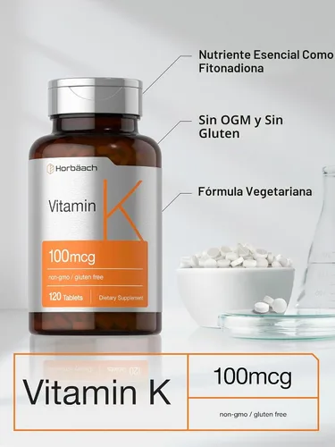 Vista 4 de Horbäach Suplemento de Vitamina K 100mcg 120 Tabletas