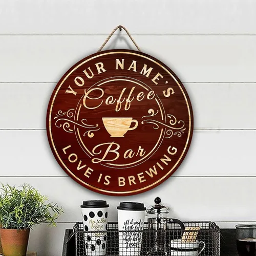 Vista 3 de Artsy Woodsy Letrero personalizado de madera para cafetería, placa de pared para decoración de cocina, regalos personalizados para amantes del café