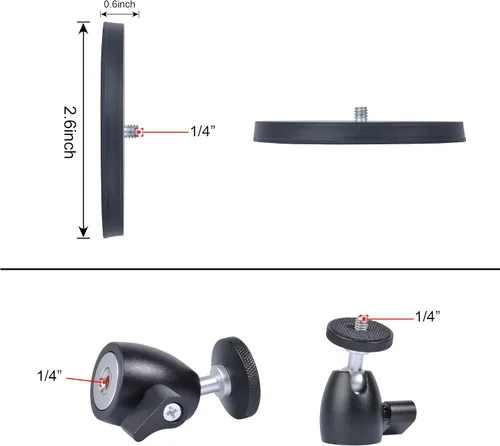 Vista 4 de Ruittos Soporte magnético para cámara GoPro Insta360 Akaso DJI Action, con cabeza de bola de rotación, revestimiento de goma súper fuerte, imán