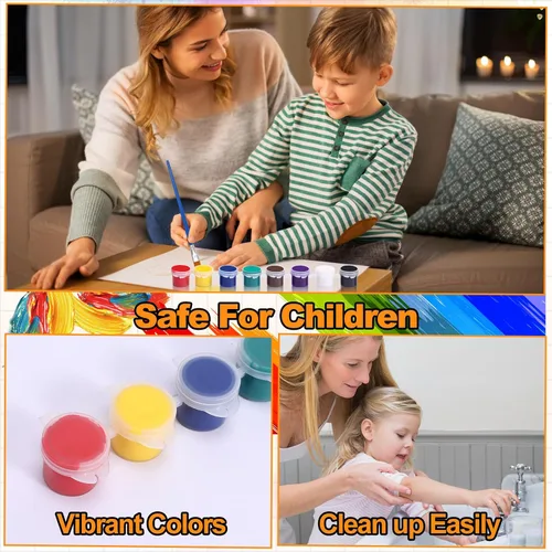 Vista 4 de Juego de 12 piezas de pintura acrílica, juego de pintura lavable en 8 colores, tiras de pintura de 0.2 fl oz para niños y adultos, juegos de pintura