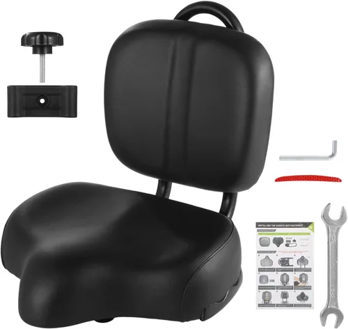 Vista 6 de Asiento de bicicleta con respaldo, asiento de bicicleta extra ancho con soporte trasero, asiento de bicicleta extragrande con cojín acolchado