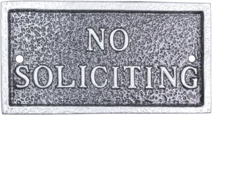 Vista 6 de Montague Metal Products - Placa rectangular de metal fundido con texto en inglés "No Soliciting" - Letrero de advertencia - Placa de negocios