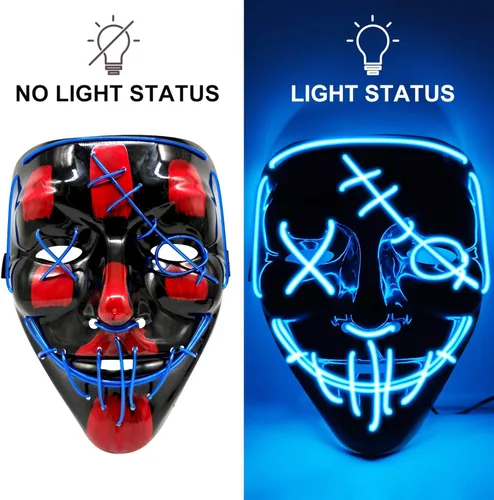 Vista 2 de Halloween LED Mask Light Up Mask Glow in The Dark Cosplay EL Wire Halloween Festival Party Supplies for Adults