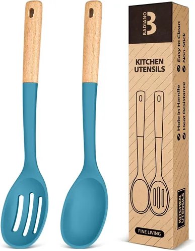 Vista 11 de Cucharas de cocina de silicona, excelentes para recoger guarniciones y servir guisos abundantes, de silicona mate libre de BPA, cuchara de servir
