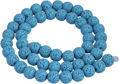 Vista 3 de rockcloud Cuentas redondas sueltas de piedra de lava azul de 0.315 in para hacer joyas, accesorios
