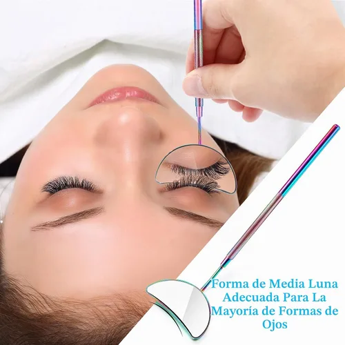Vista 4 de Jetec Espejo de extensión de pestañas con forma de media luna, espejo de pestañas de acero inoxidable de 1.96 pulgadas, herramienta de espejo