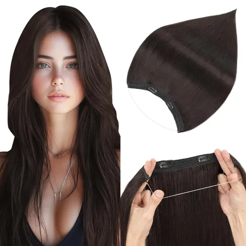 Vista 24 de Extensiones de cabello humano real, extensiones de cabello humano 100 % humano, extensiones de clip, ondulado, negro azabache 01, 2.46 oz/18 pulgadas