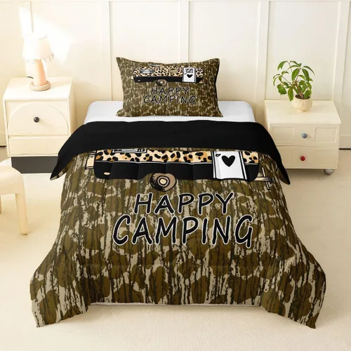 Vista 37 de Erosebridal American Flag Twin Comforter Set Army Green Camo Bedding Set for Kids Boys Girls Bear Claw Hunting Theme Bed Set Camoflage Camping