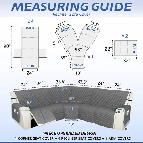 Vista 2 de Arfntevss - Fundas de sofá seccional reclinable 100% impermeables en forma de L, funda de sofá para sofá seccional reclinable en forma de L, juego