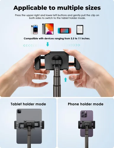 Vista 6 de Viozon Soporte de Piso para Tablet con Brazo Largo Flexible y Soporte para Teléfono, Ajustable en Ángulo 360°, Aleación de Aluminio, para Cama