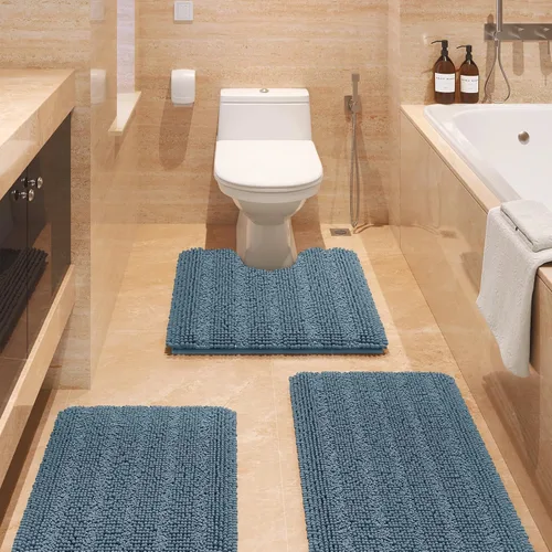 Vista 102 de ACCUMTEK - Juego de alfombras de baño a rayas beige de 3 piezas, ultrasuaves, antideslizantes de chenilla, alfombras de baño mullidas y absorbentes