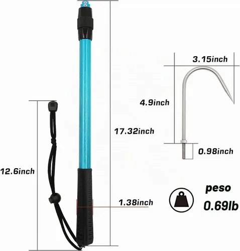 Vista 2 de SANLIKE Telescopic Fishing Gaff Aluminum Pole Stainless Steel Spear Hook Lightweight aluminum shaft, anti-slip soft grip, retractable compact