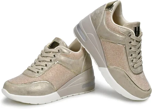 Vista 3 de AONEGOLD Womens Platform Sneakers Wedges High Top Lace Up Shoes Increase Fashion Sneakers Invisible Height Increasing Light Weight Casual Sport Shoes