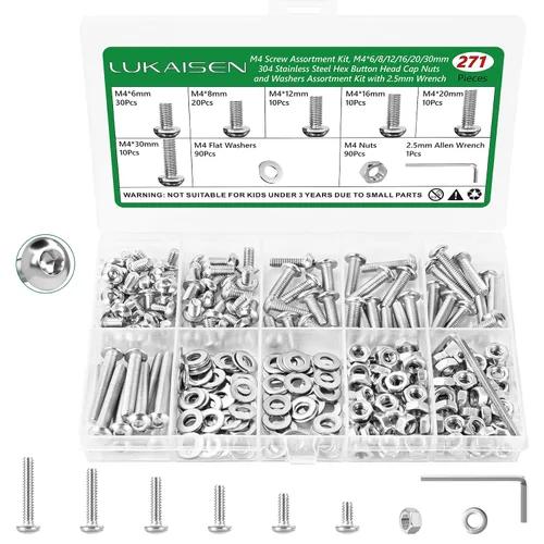 Vista 19 de Juego de 1440 tornillos hexagonales de cabeza de botón de acero inoxidable 304, tuercas y arandelas, M2 M3 M4 M5 Juego de pernos resistentes a