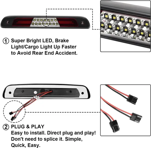 Vista 5 de Tercera tercera luz de freno LED compatible con F1501994-1996 F250/F350 1994-1997/para Bronco 1992-1996 ensamblajes de luz de freno de montaje alto