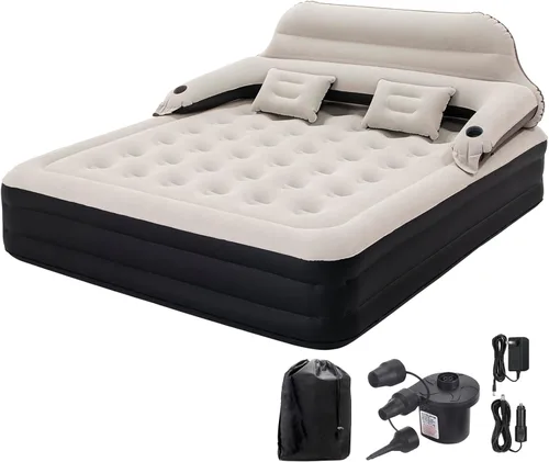 Vista 8 de DIMAR GARDEN Colchón de aire tamaño individual con cabecero y bomba, colchón hinchable cama inflable con almohadas
