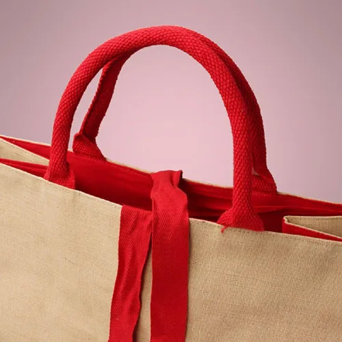 Vista 3 de Bolsas reutilizables de yute para compras de comestibles, viajes, uso diario, todo tipo de bolsas, Rojo