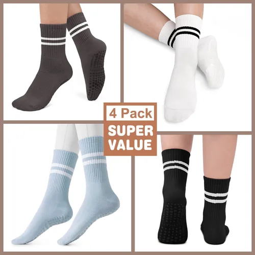 Vista 4 de Calcetines de yoga con empuñaduras para mujer, calcetines antideslizantes para barra pura, ballet, baile, entrenamiento, hospital