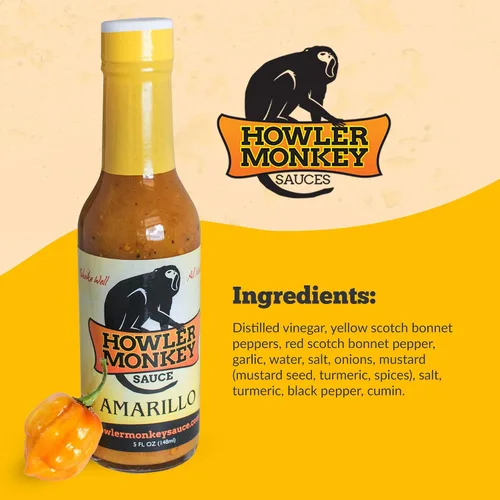 Vista 5 de Howler Monkey Sauce Salsa picante original estilo panamá con salsa picante Amarillo Gourmet
