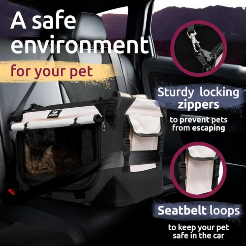 Vista 9 de Transportador de mascotas para gatos y perros, lado suave, mediano de 20 x 13 x 13 pulgadas, se adapta a la mayoría de gatos o perros pequeños