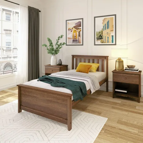 Vista 24 de Plank+Beam - Estructura de cama individual de madera maciza, cama de plataforma con cabecero, arcilla