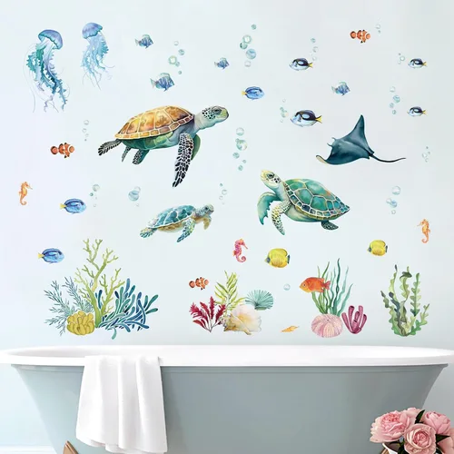 Vista 3 de decalmile Adhesivos de pared con diseño de tortugas marinas y peces
