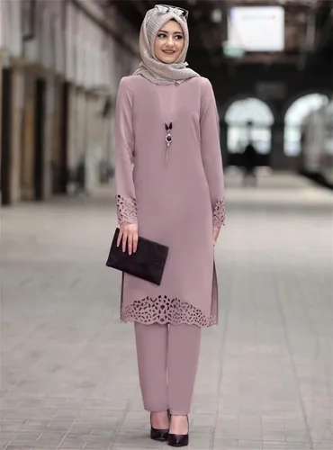 Vista 3 de HZUX Conjunto casual de dos piezas para mujer, manga larga, cuello redondo, vestido de pantalón largo