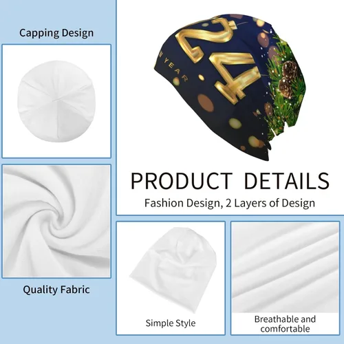 Vista 6 de Año del Dragón Feliz Año Nuevo Chino 2024 Gorro para hombres y mujeres de punto cálido Casual Sombreros Clásico Gorro de invierno
