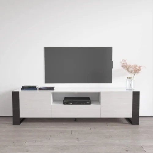Vista 11 de Woody - Soporte de TV moderno de alto brillo de 71 pulgadas (roble/gris)