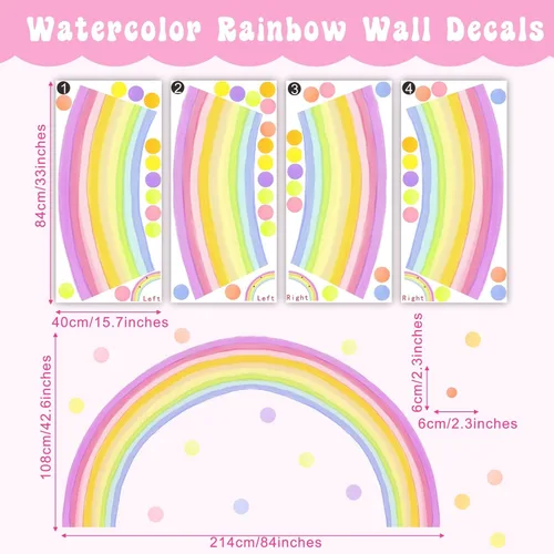 Vista 5 de Calcomanía de pared de arcoíris extragrande de 84 x 42 pulgadas, calcomanías de pared de lunares arcoíris coloridos, calcomanías de pared de arco