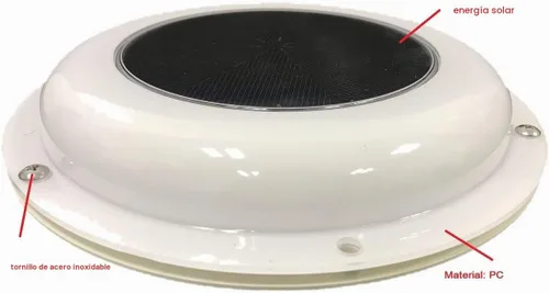 Vista 2 de Ventilador de ventilación solar sin batería para barco, yate, cámper, hogar, blanco