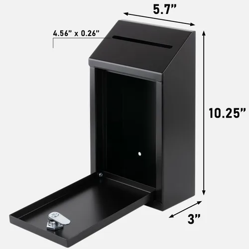 Vista 2 de EIENHOSHI Caja de donación de metal con cerradura, montaje en pared, caja de sugerencias con 4 llaves de hierro, color negro, caja de dinero
