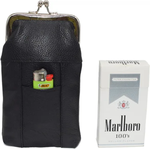 Vista 7 de Caja de cigarrillos de cuero Pack Holder Regular o 100's Lighter Pocket (negro)