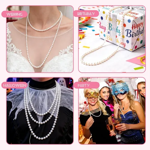 Vista 5 de WEOXPR Collares de perlas de imitación blancas a granel, collar de cuentas de Mardi Gras, collares de perlas de imitación de 32 pulgadas para mujer