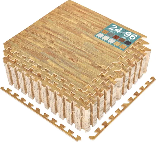 Vista 36 de Sorbus Losetas de suelo de madera veteada, esteras de espuma EVA entrelazadas, losetas de 3/8" de grosor para suelos de madera, esteras de ejercicio