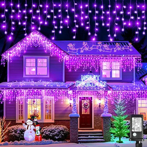 Vista 21 de Luces de carámbano para exteriores, 16.5 pies, 200 luces LED de Navidad para exteriores con 8 modos, impermeables, conectables, tira de luces