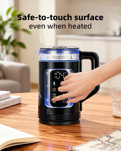 Vista 6 de [Usado] Tetera Eléctrica Auriswell con Control de Temperatura, Hervidor de Agua Inteligente de Vidrio para Té, Café y Hervir, Apagado Automático