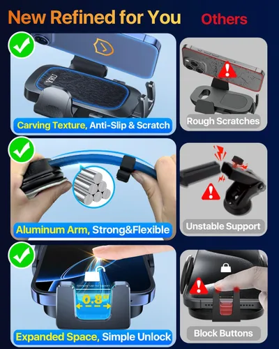 Vista 7 de YRU Soporte de teléfono para automóvil [brazo de aluminio ajustable y flexible para 2026] Soporte de teléfono celular para salpicadero del Negro