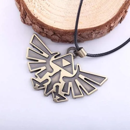 Vista 2 de Collar con colgante Zelda de cadena de cuero de metal chapado en oro antiguo
