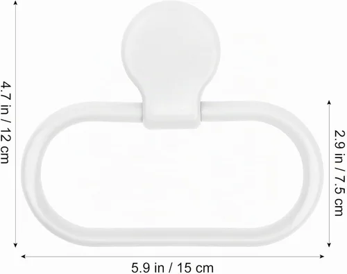 Vista 2 de Toallero adhesivo, soporte de toalla de mano blanco para montaje en pared, anillo ovalado de plástico para baño