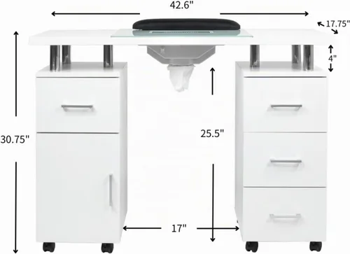 Vista 7 de DERMALOGIC Mesa de manicura Glass Glow Black II Salon Nail Table Salon Muebles y equipos, versión ligera