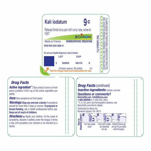 Vista 8 de Boiron Kali Iodatum 9C para el dolor nasal frontal con secreción nasal - 80 pellets Single-medicine homeopathic pellets for Frontal Sinus Pain