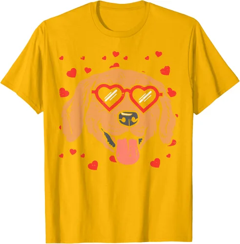 Vista 93 de Golden Retriever cara corazón gafas día de San Valentín perro regalo camiseta Negro