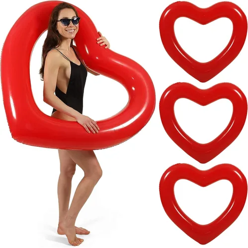 Vista 10 de LOTELI - Flotadores de piscina con forma de corazón originales para adultos, más gruesos y fuertes, flotadores inflables grandes para fiestas
