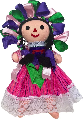 Vista 6 de ALKIMIA INC Muñeca de trapo tradicional mexicana hecha a mano Maria Lele - 7 pulgadas - Rosa