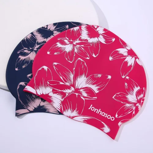 Vista 5 de Jonhosoo - Gorro de natación de silicona para mujer, impermeable, largo, con estampado de flores