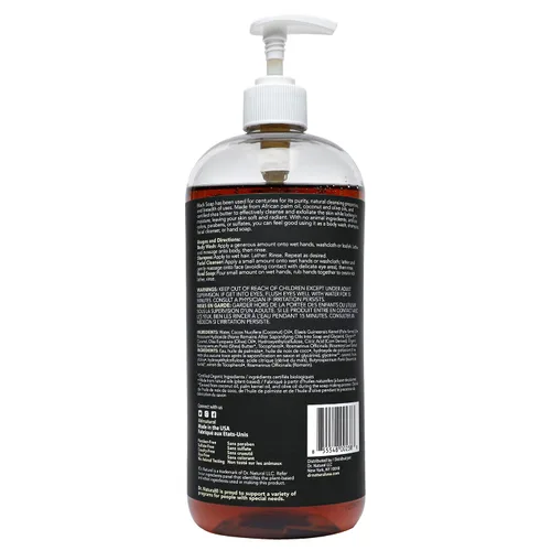 Vista 8 de Dr. Natural jabón puro negro con vitamina E y manteca de karité, 32 oz