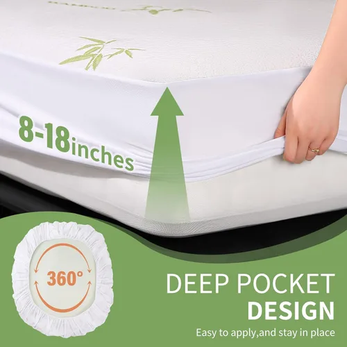 Vista 5 de FGZ Protector de colchón de bambú, tamaño individual, impermeable, refrigerante, lavable a máquina, con bolsillos profundos de 39 x 75 + 15 pulgadas