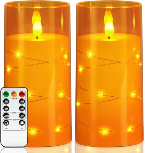 Vista 12 de Homemory Velas sin llama con cadena de estrellas incrustadas, velas que funcionan con pilas, velas LED, velas falsas con control remoto y Azul
